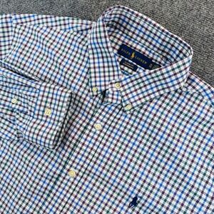 Ralph Lauren Men's XL Classic Fit Performance Blue Green Plaid Button Down Shirt